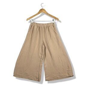Final Touch Wide Leg Pants Womens Small Tan Linen Blend Boho Coastal Culottes